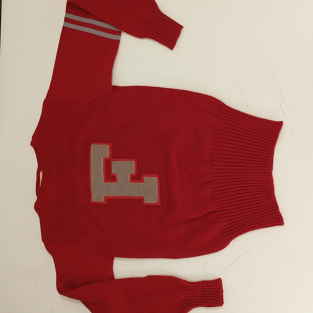 50s Wool Varsity Sweater Red wGray Chenille F 40" Chest Athletic Wear Sportswear